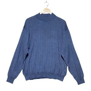 Preswick & Moore Mens XL Blue Merino Wool Blend Mock Neck Sweater Made in Italy